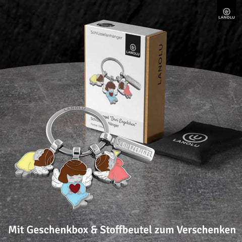 LANOLU Schlüsselanhänger Enamel Drei Engelchen - Silber
