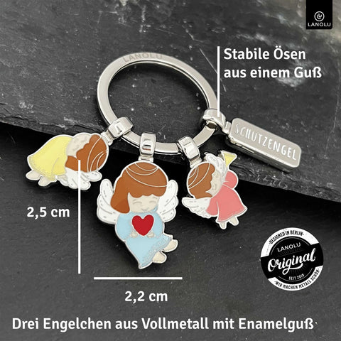 LANOLU Schlüsselanhänger Enamel Drei Engelchen - Silber