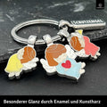 LANOLU Schlüsselanhänger Enamel Drei Engelchen - Silber