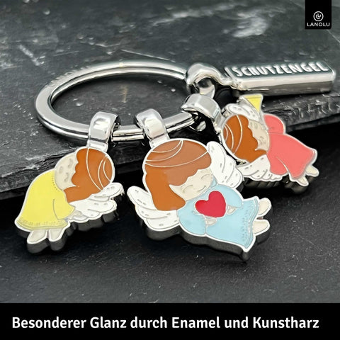 LANOLU Schlüsselanhänger Enamel Drei Engelchen - Silber