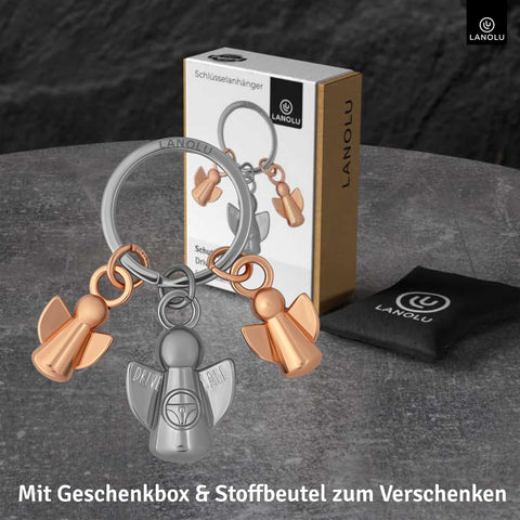 LANOLU Schlüsselanhänger Engelchen Trio - Silber/Roségold