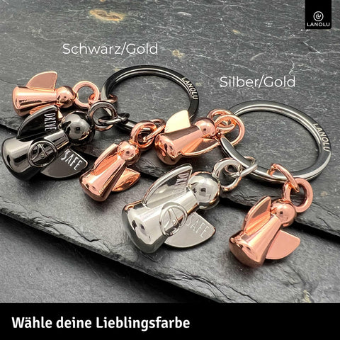 LANOLU Schlüsselanhänger Engelchen Trio - Silber/Roségold