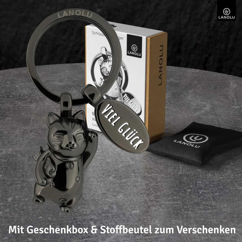 LANOLU Schlüsselanhänger Luckymi Glückskatze - Schwarz