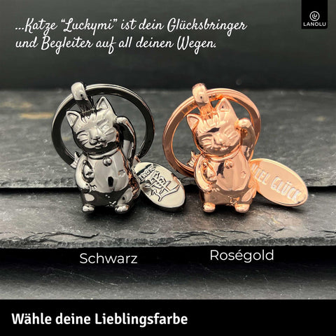 LANOLU Schlüsselanhänger Luckymi Glückskatze - Schwarz