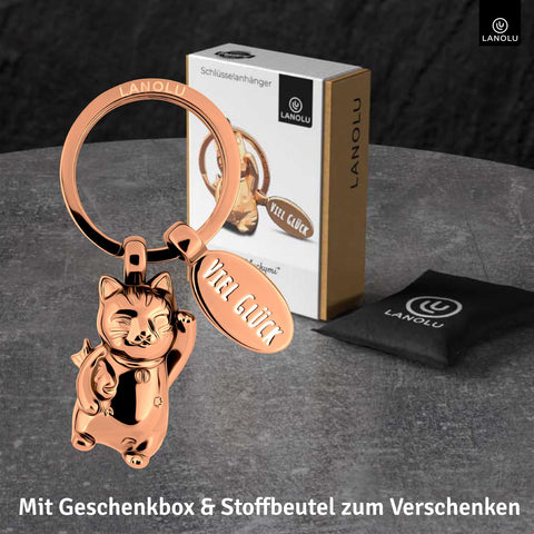 LANOLU Schlüsselanhänger Luckymi Glückskatze - Roségold