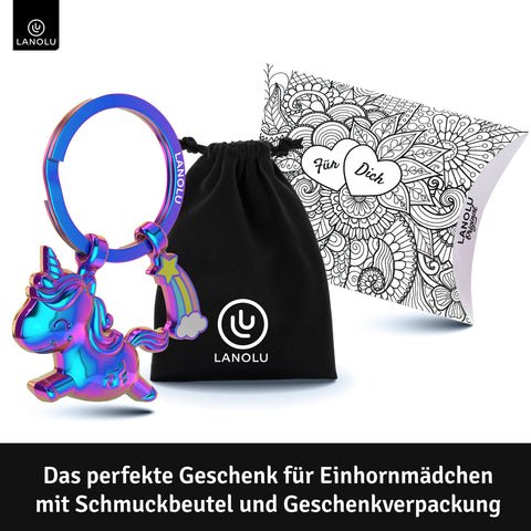 LANOLU Schlüsselanhänger Einhorn Schnuppi - Regenbogen