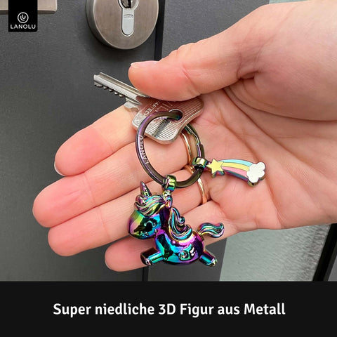LANOLU Schlüsselanhänger Einhorn Schnuppi - Regenbogen