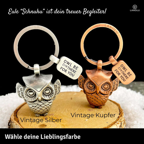 LANOLU Schlüsselanhänger Schuhu Eule - Vintage Silber