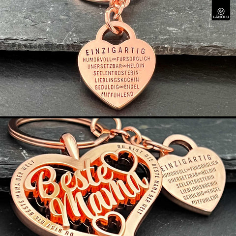 LANOLU Schlüsselanhänger Beste Mama - Roségold