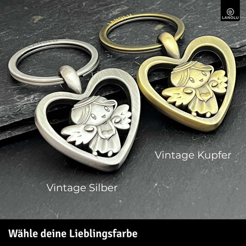 LANOLU Schlüsselanhänger Mia im Herz - Vintage Silber