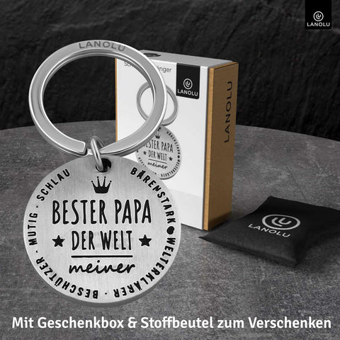 LANOLU Schlüsselanhänger Bester Papa - Silber