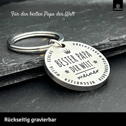 LANOLU Schlüsselanhänger Bester Papa - Silber