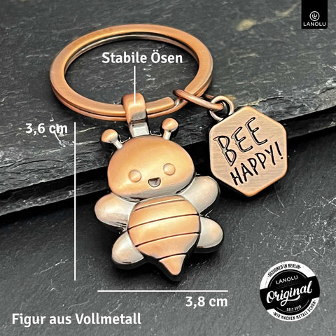LANOLU Schlüsselanhänger Happy Bee Biene - Vintage Kupfer