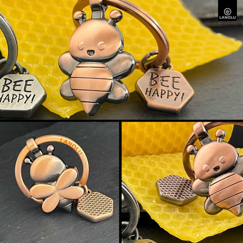 LANOLU Schlüsselanhänger Happy Bee Biene - Vintage Kupfer