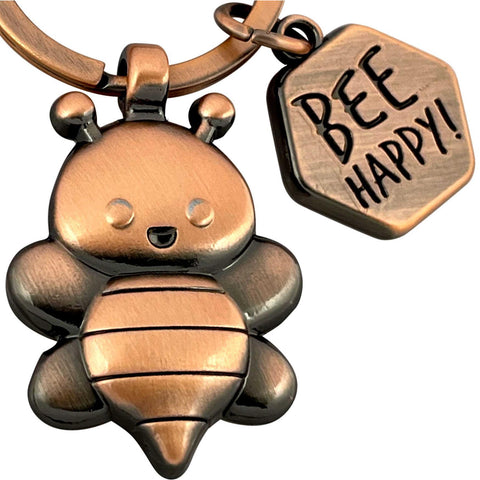 LANOLU Schlüsselanhänger Happy Bee Biene - Vintage Silber