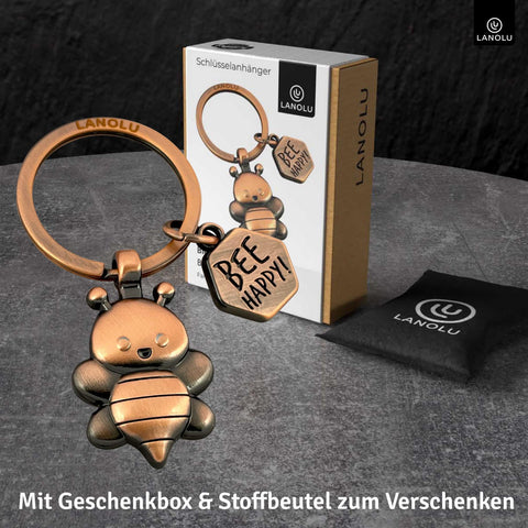 LANOLU Schlüsselanhänger Happy Bee Biene - Vintage Silber