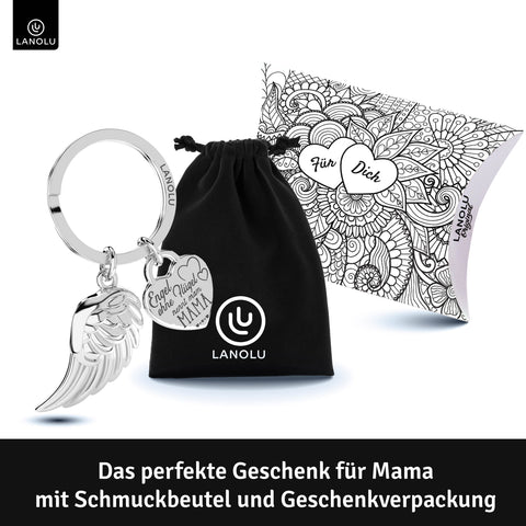 LANOLU Schlüsselanhänger Mama "Engel Flügel" - Silber