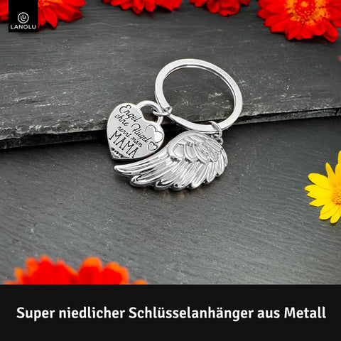 LANOLU Schlüsselanhänger Mama "Engel Flügel" - Silber