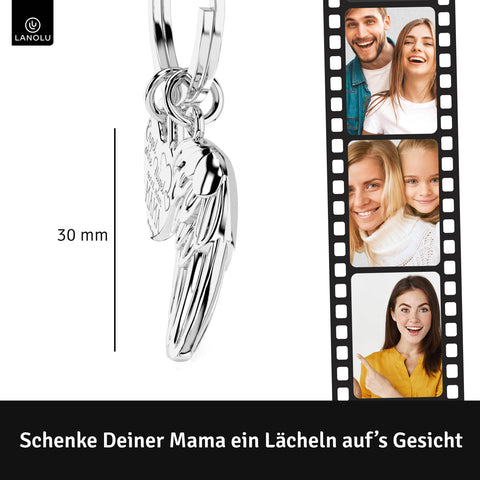 LANOLU Schlüsselanhänger Mama "Engel Flügel" - Silber