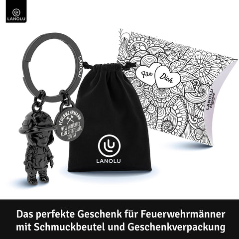 LANOLU Schlüsselanhänger Feuerwehrmann "Superheld" - Schwarz