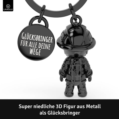 LANOLU Schlüsselanhänger Feuerwehrmann "Superheld" - Schwarz
