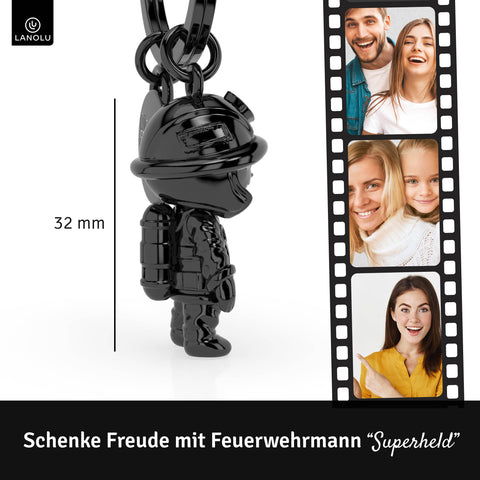 LANOLU Schlüsselanhänger Feuerwehrmann "Superheld" - Schwarz