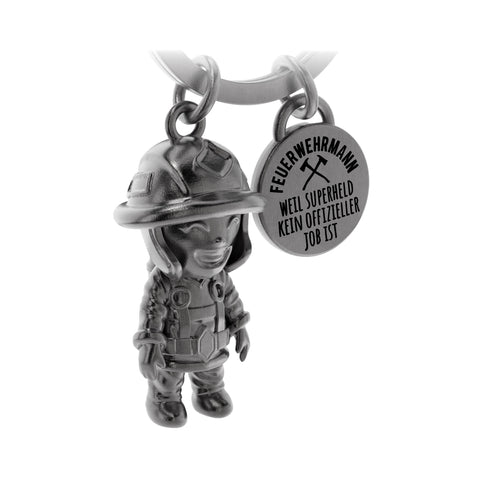 LANOLU Schlüsselanhänger Feuerwehrmann "Superheld" - Vintage Silber