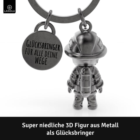 LANOLU Schlüsselanhänger Feuerwehrmann "Superheld" - Vintage Silber