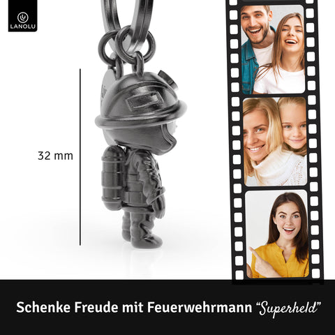 LANOLU Schlüsselanhänger Feuerwehrmann "Superheld" - Vintage Silber
