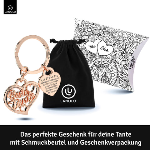 LANOLU Schlüsselanhänger "Beste Tante" Herz - Roségold