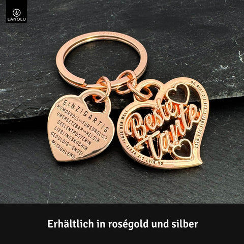 LANOLU Schlüsselanhänger "Beste Tante" Herz - Roségold