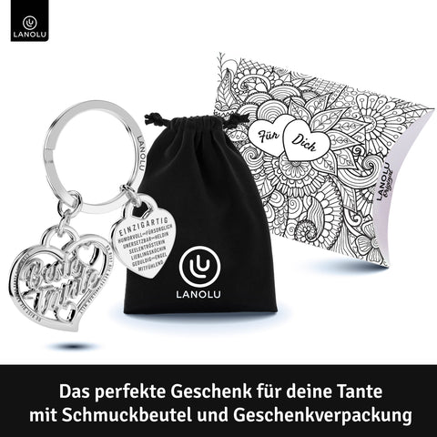 LANOLU Schlüsselanhänger "Beste Tante" Herz - Silber
