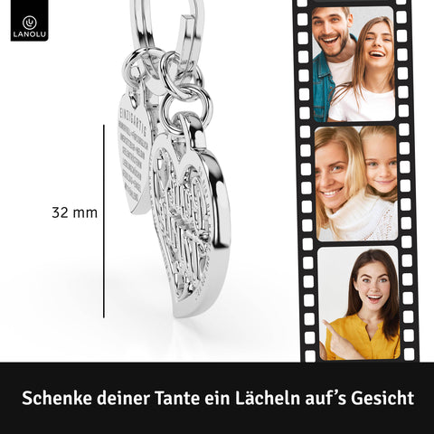 LANOLU Schlüsselanhänger "Beste Tante" Herz - Silber