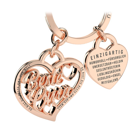 LANOLU Schlüsselanhänger "Beste Oma" Herz - Roségold