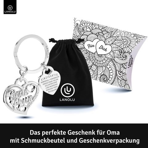 LANOLU Schlüsselanhänger "Beste Oma" Herz - Silber