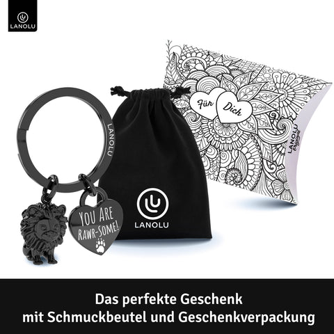 LANOLU Schlüsselanhänger Löwe "Leopold" - Schwarz
