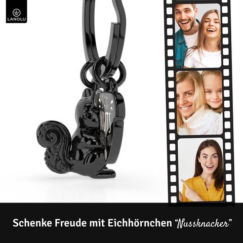 LANOLU Schlüsselanhänger Eichhörnchen "Nussknacker" - Schwarz