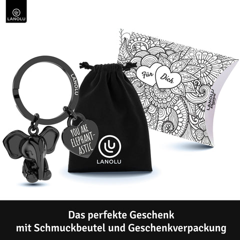 LANOLU Schlüsselanhänger Elefant "Rüsselmeister" - Schwarz