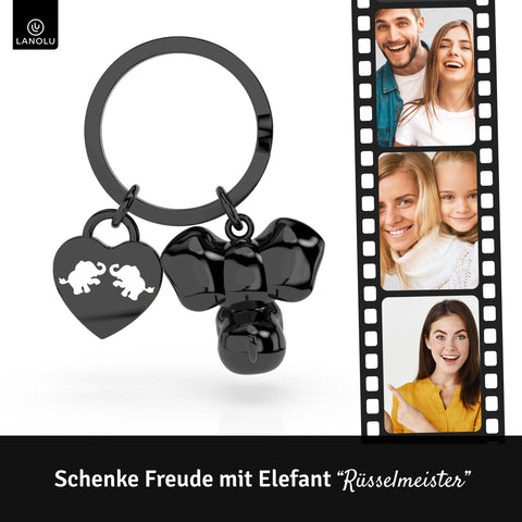LANOLU Schlüsselanhänger Elefant "Rüsselmeister" - Schwarz