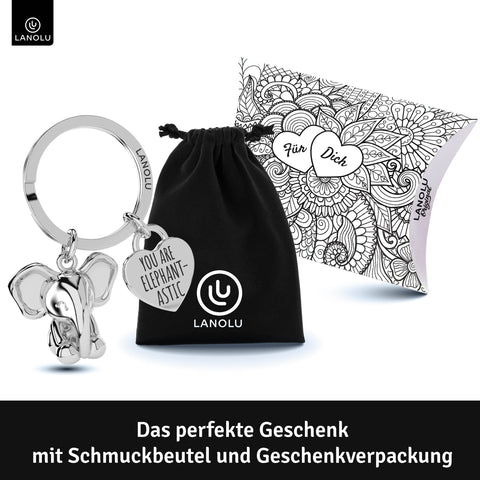 LANOLU Schlüsselanhänger Elefant "Rüsselmeister" - Silber