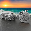 LANOLU Schlüsselanhänger Camping Anhänger "Caravan" - Vintage Silber