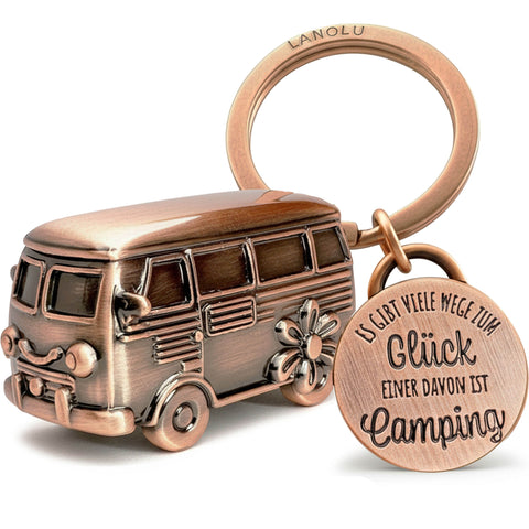 LANOLU Schlüsselanhänger Camping Anhänger "Camping Glück" - Vintage Kupfer