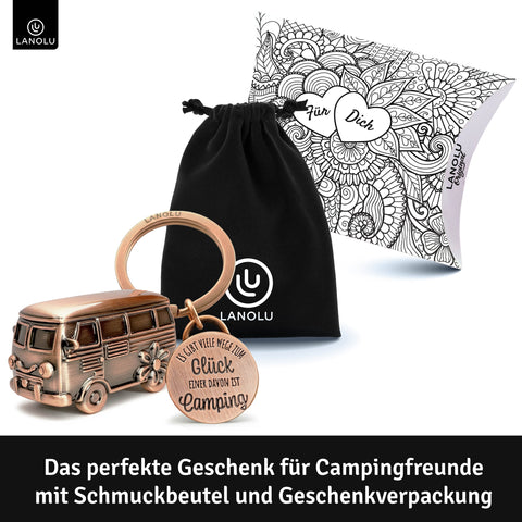 LANOLU Schlüsselanhänger Camping Anhänger "Camping Glück" - Vintage Kupfer