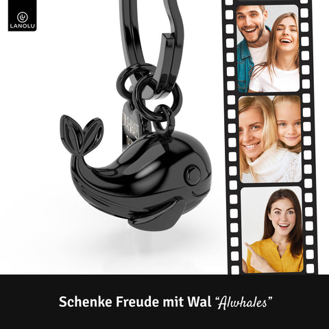 LANOLU Schlüsselanhänger Wal "Alwhales" - Schwarz