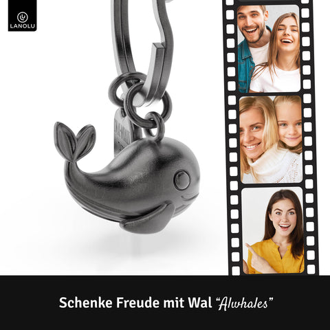 LANOLU Schlüsselanhänger Wal "Alwhales" - Vintage Silber