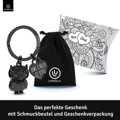 LANOLU Schlüsselanhänger Eule "Kuschelkautz" - Schwarz