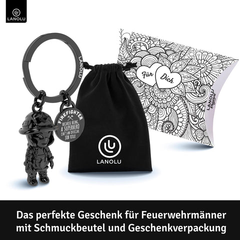 LANOLU Schlüsselanhänger Feuerwehrmann "Superhero" - Schwarz