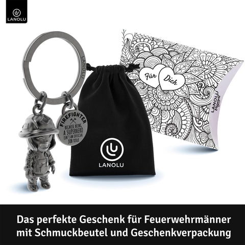 LANOLU Schlüsselanhänger Feuerwehrmann "Superhero" - Vintage Silber