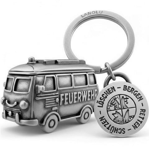 LANOLU Schlüsselanhänger Feuerwehrauto Vintage silber