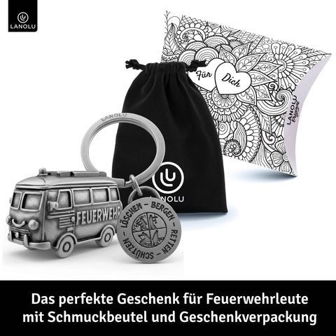 LANOLU Schlüsselanhänger Feuerwehrauto Vintage silber